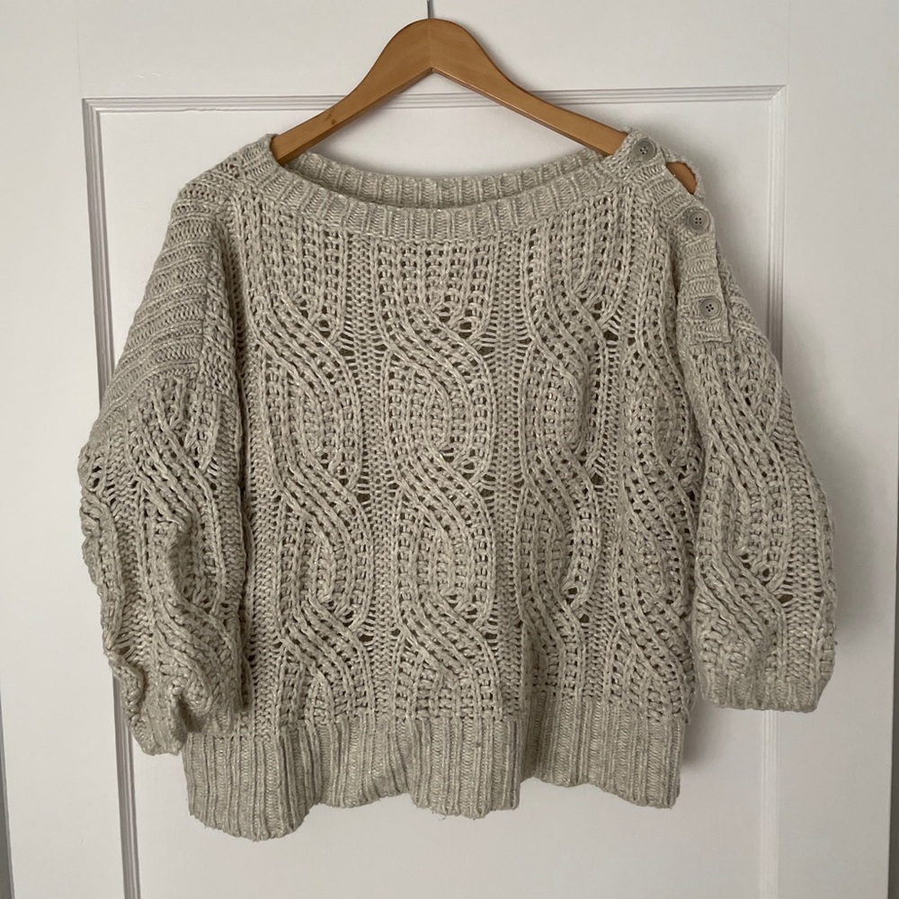 Ann Taylor Woven Boxy Sweater with Button Detail